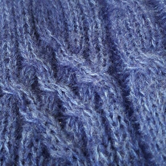 Knit Knit Mohair Blend Cable Knit V-Neck Cardigan L Blue Office Preppy Academia - Picture 2 of 6
